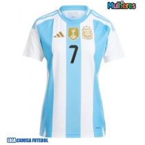 Camisa de Futebol Argentina Rodrigo De Paul #7 Equipamento Principal Mulheres Copa America 2024 Manga Curta